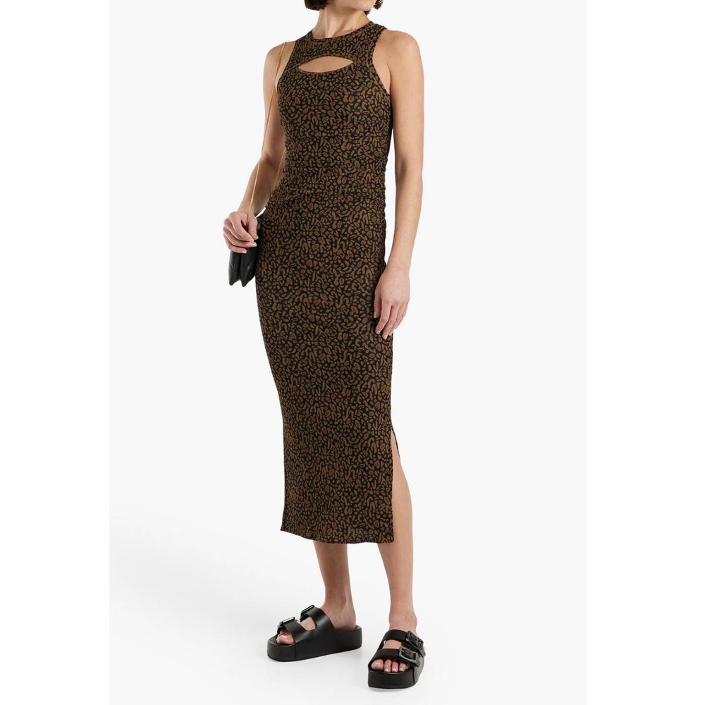 ❌SOLD❌ Nanushka $364 Black Brown Rilo Cutout Ocelot Ruched Midi Dress Size Smal - Picture 1 of 8